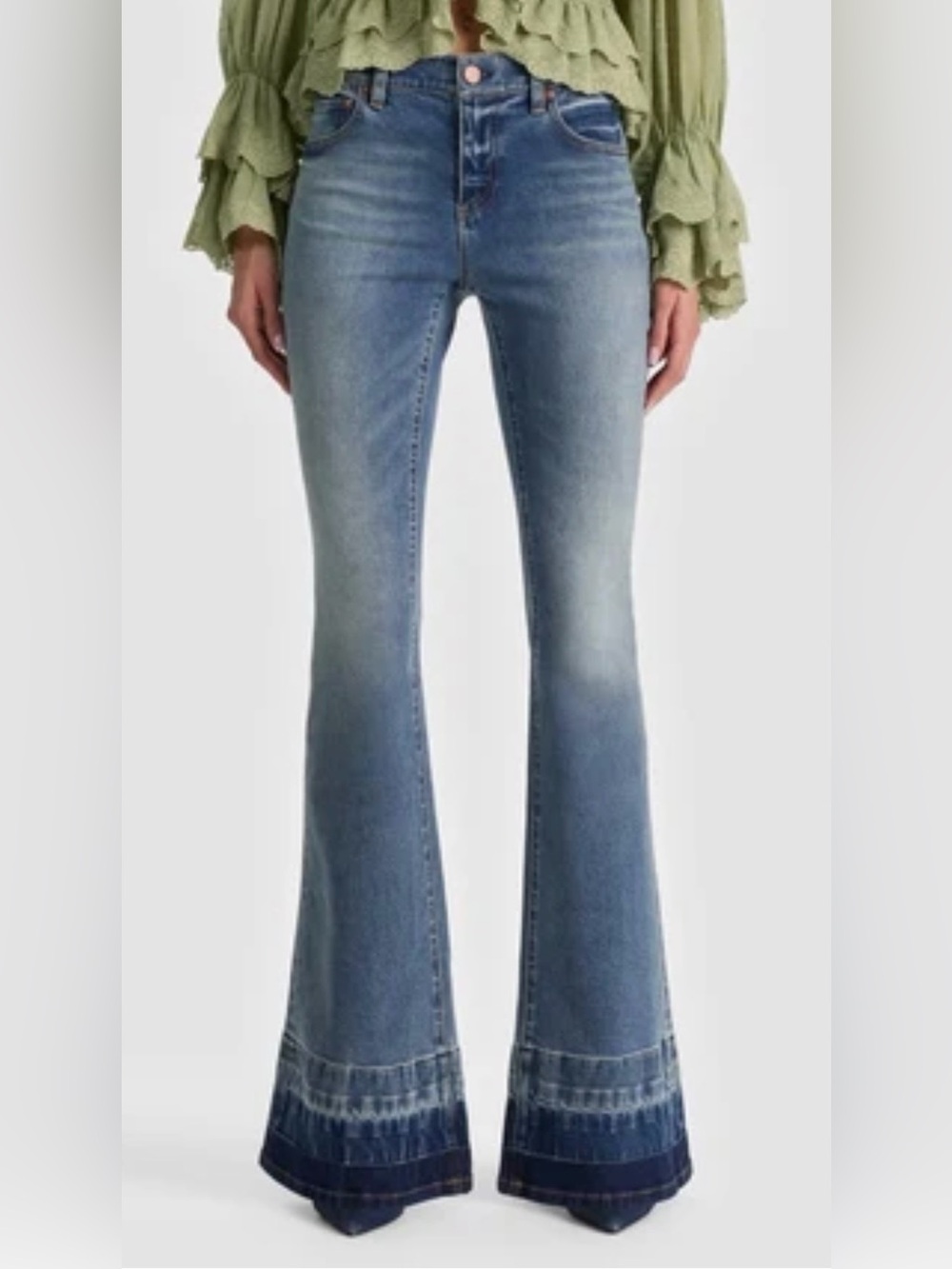 Alice + Olivia Light Blue Flare Jeans with Dark Hem